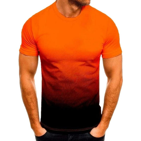 SwiftWear Men Polyester Short Sleeve Round Neck Gradient Tshirts Orange L
