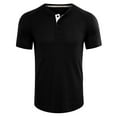 thumbnail image 1 of Yufatyle Men Polyester Short Sleeve Turndown collar Button Men's T-Shirts Black XL, 1 of 4