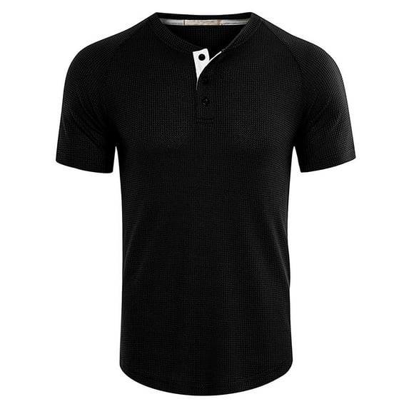 Nnhblu Men Polyester Short Sleeve Turndown collar Button Mens T Shirt Black M