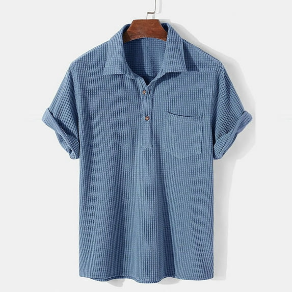 Nnhblu Men Polyester Short Sleeve Turndown collar Hawaii Blouses Light blue M