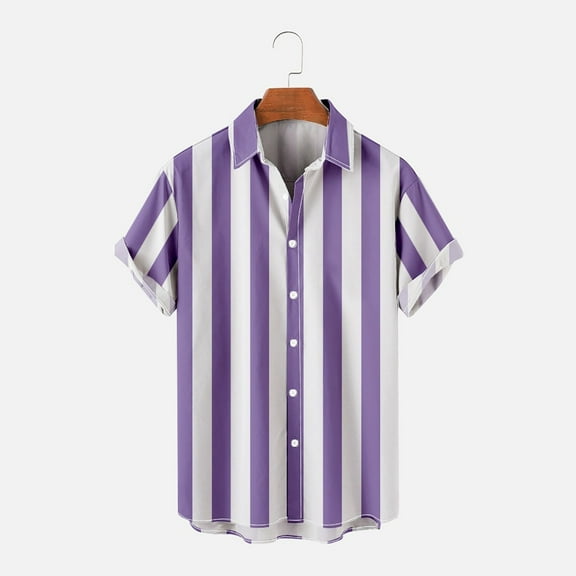 SwiftWear Men Polyester Short Sleeve Turndown collar Hawaii Summer Blouses Purple XXXXL