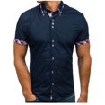 thumbnail image 1 of SwiftWear Men Polyester Short Sleeve Turndown collar Plaid Mens Tshirts Navy XL, 1 of 5