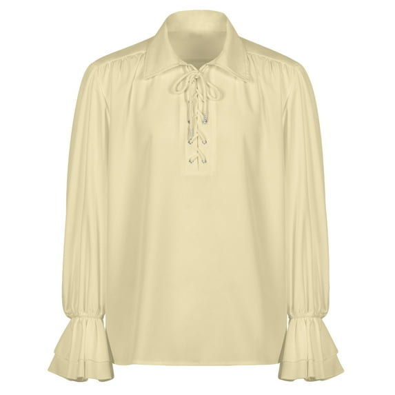 Yufatyle Men Retro Shirt Vampire Renaissance Pirate Shirts Ruffle Long Sleeve Tops Halloween Medieval Beige XL