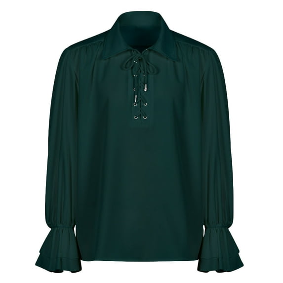 Yufatyle Men Retro Shirt Vampire Renaissance Pirate Shirts Ruffle Long Sleeve Tops Halloween Medieval Green XL