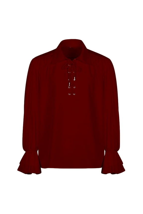 Yufatyle Men Retro Shirt Vampire Renaissance Pirate Shirts Ruffle Long Sleeve Tops Halloween Medieval Red XXL