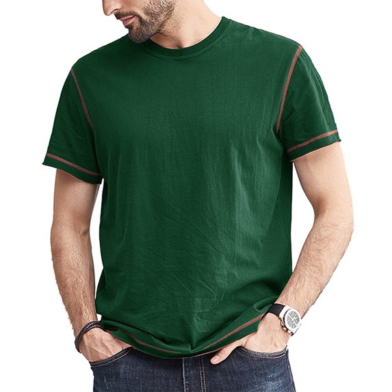 SwiftWear Men Short Sleeve Cotton Stand-up Collar Slim Mens Tshirts Green XL