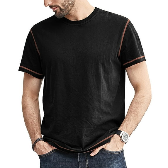 SwiftWear Men Short Sleeve Cotton Stand-up Collar Slim Tshirts Black S