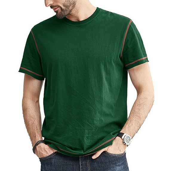 Yufatyle Men Short Sleeve Cotton Stand-up Collar Slim Tshirts Shirts For Men Green S