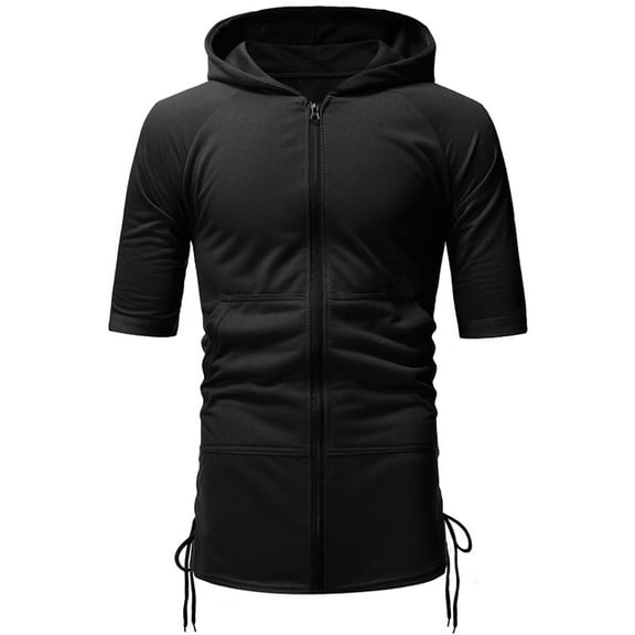 Yufatyle Men Short Sleeve Polyester Hooded Slim Tshirts Shirts For Men Black L