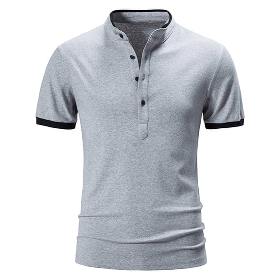 SwiftWear Men Short Sleeve Polyester Stand-up Collar Casual Casual Shirts Gray M
