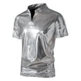thumbnail image 1 of Nnhblu Men Short Sleeve Polyester Turndown collar Slim T Shirts For Man Silver S, 1 of 9