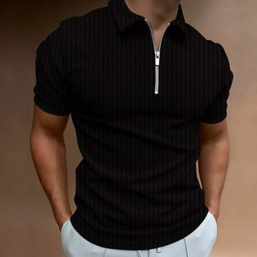 SwiftWear Men Short Sleeve Polyester Turndown collar Stripe Shirts For Men Black XXXL