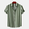 thumbnail image 1 of Yufatyle Men Short Sleeve Polyester Turndown collar Stripe Summer Blouses Army Green XXXL, 1 of 9