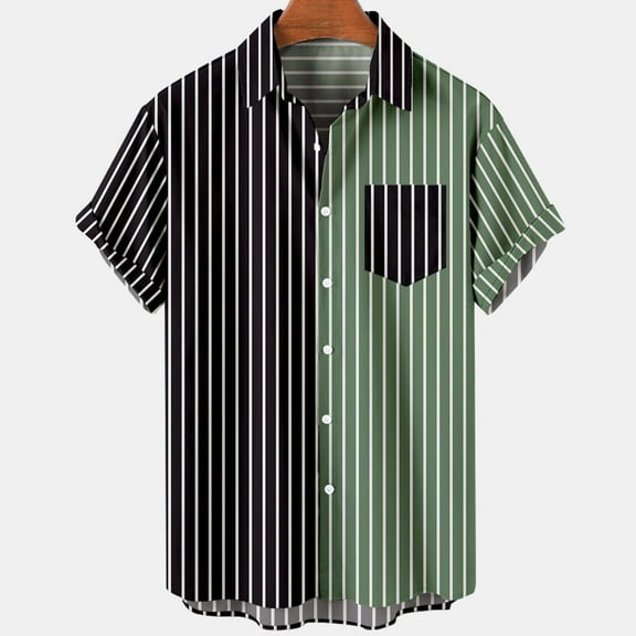 SwiftWear Men Short Sleeve Polyester Turndown collar Stripe T Shirts For Man Green M