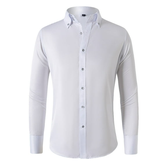 SwiftWear Men's Casual Long Sleeve Dress Shirt Regular Fit Stretch Button Down Shirts Officewear White XXXL