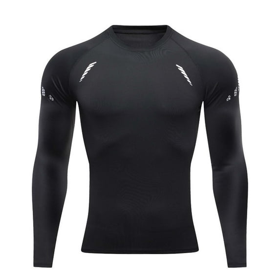 Yufatyle Men's Compression Shirts Long Sleeve Athletic Workout Sports Undershirt Colorblocked Gear Top for Men Black S