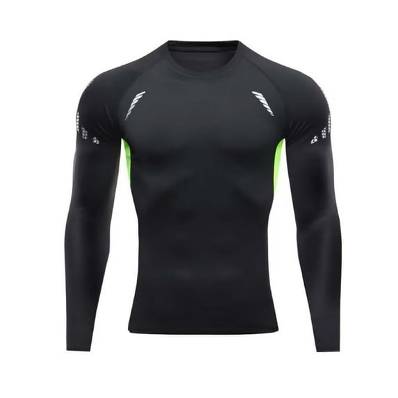 Yufatyle Men's Compression Shirts Long Sleeve Athletic Workout Sports Undershirt Colorblocked Gear Top for Men Green L