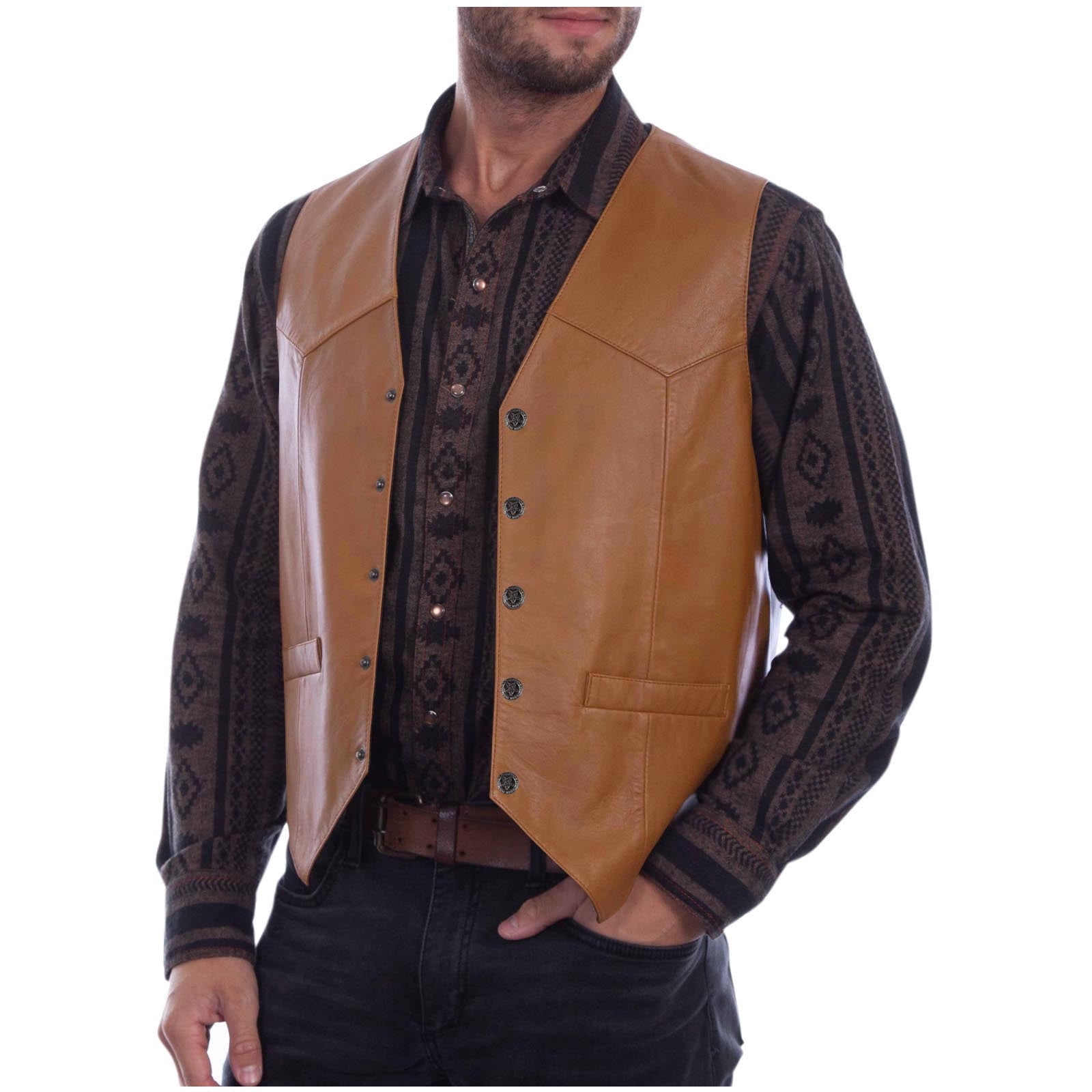 SwiftWear Men's Faux Leather Vests Western Cowboy Vest Slim Fit