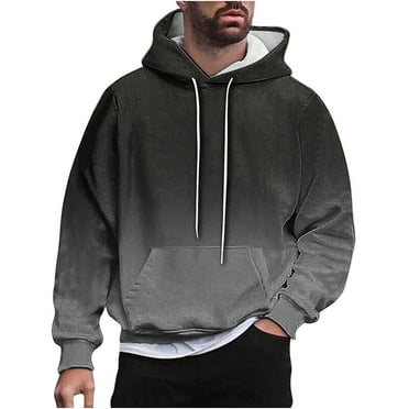 SwiftWear Men's Gradient Color Hoodies Trendy Printed Hooded Sweatshirts Comfort Pullover Long Sleeve Tops Loose Sweatshirt, Gray XL
