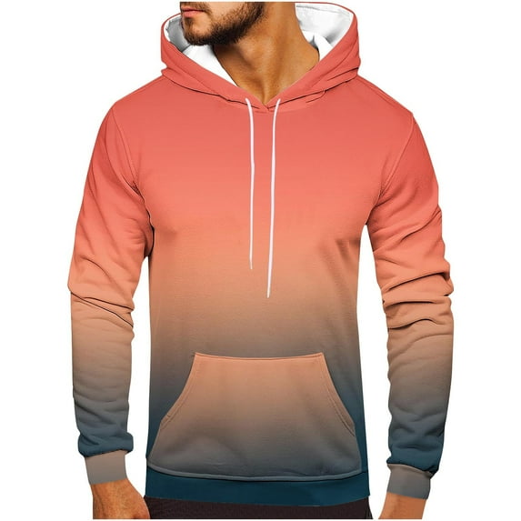 SwiftWear Men's Hooded Sweatshirt Gradient Color Hoodies with Pocket Long Sleeve Pullover Tops, Orange XXXXXL