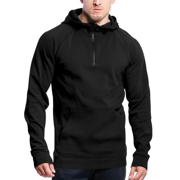 Yufatyle Men's Hoodie Long Sleeve Hooded Pullover Casual Sweatshirts Quarter Zip Fleece Comfy Tops, Black S