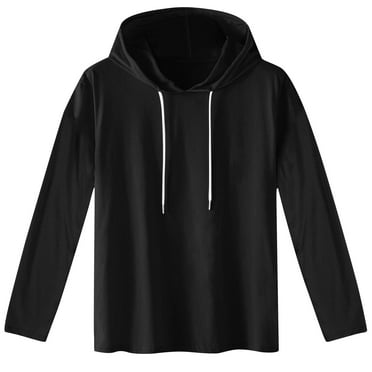 SwiftWear Men's Hoodies Casual Solid Pullover Top Long Sleeve Drawstring Hooded Sweatshirts, Black S