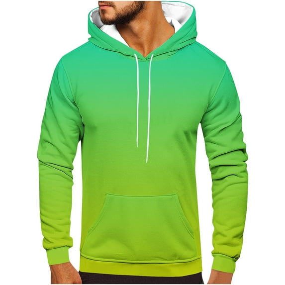 SwiftWear Men's Long Sleeved Hoodies Casual Fashion Pocket Gradient Color Pullover Tops Hooded Sweatshirt, Green L