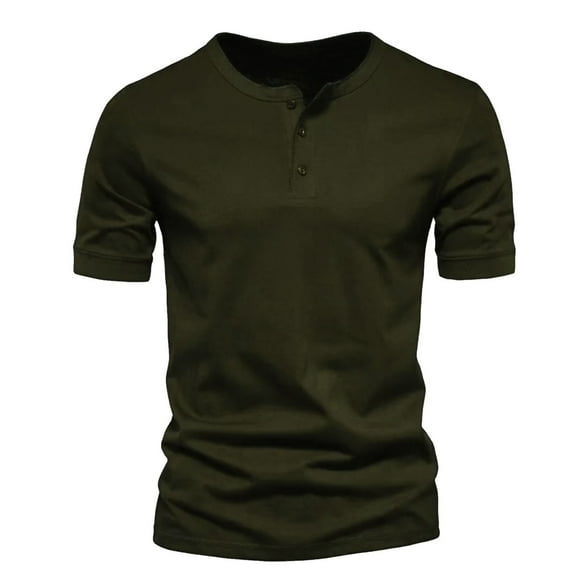 Yufatyle Men's Loose Fit Henley T-Shirt Casual Button Down Washed T-Shirts for Men Relaxed Fit Midweight Short-Sleeve T-Shirt, Army Green-M