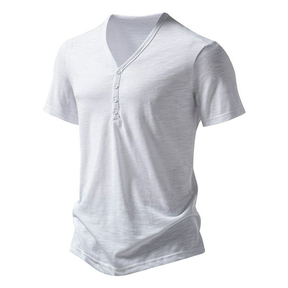 SwiftWear Men's Loose Fit Henley T-Shirt Mens Button Down Short Sleeve Shirt Relaxed Fit Midweight Short-Sleeve T-Shirt, White-M