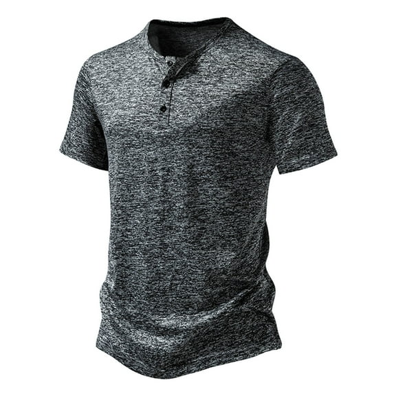 SwiftWear Men's Muscle Slim Henley Shirts Classic Button Short Sleeve T-Shirt Workout Shirts for Men, Dark Gray-M