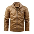 thumbnail image 1 of SwiftWear Men's PU Moto Jacket Faux Leather Multiple Pockets Zipper Loose Coat Solid Color Long Sleeved Collared Outwear Yellow XXXXL, 1 of 3