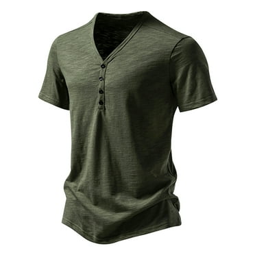 Yufatyle Men's Short Sleeve Henley Tee Casual Button Down Washed T-Shirts for Men Short Sleeve Quick Dry, Army Green-L