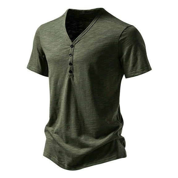 SwiftWear Men's Short Sleeve Henley Tee Casual Button Down Washed T-Shirts for Men Short Sleeve Quick Dry, Army Green-L