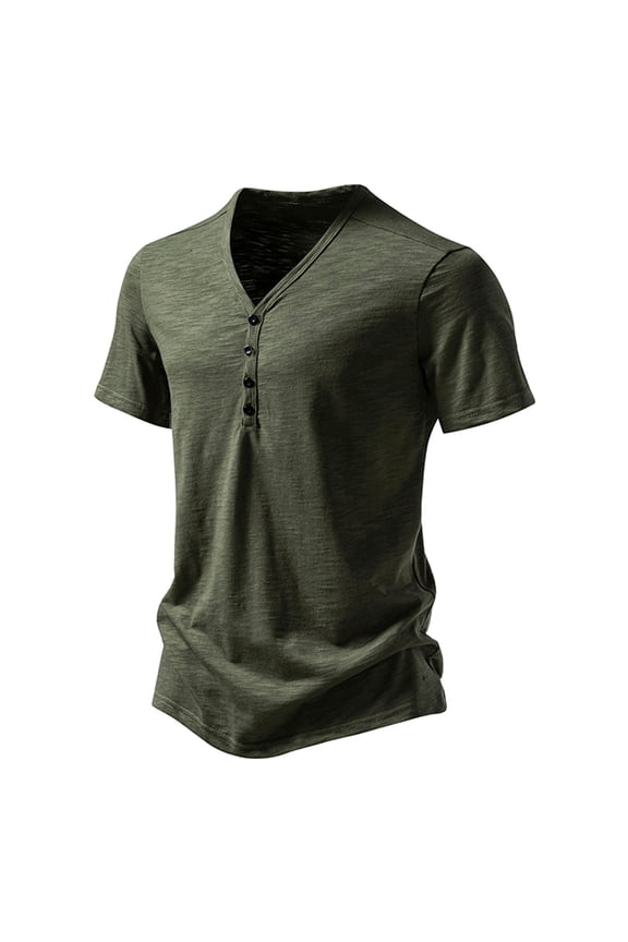 Men's Short Sleeve Henley Tee Casual Button Down Washed T-Shirts for Men Short Sleeve Quick Dry, Army Green-L