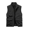 thumbnail image 1 of Yufatyle Men's Summer Outdoor Work Fishing Vest Jacket Solid Color Stand Collar Multi-Pockets Sports Photo Travel Leisure Coat Black M, 1 of 4
