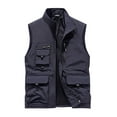 thumbnail image 1 of Yufatyle Men's Summer Outdoor Work Fishing Vest Jacket Solid Color Stand Collar Multi-Pockets Sports Photo Travel Leisure Coat Dark Blue XXXXL, 1 of 4