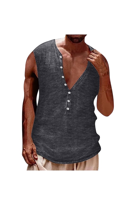 Men's T-Shirts & Tanks Round Neck Sleeveless Sports Shirt Gray XL