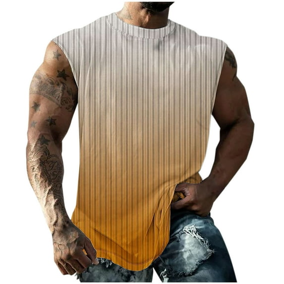 Yufatyle Men's Tank Tops Quick Dry Workout Shirts Sleeveless Round Neck Gradient Tee Shirt Gym Athletic Training Tank XXXXL