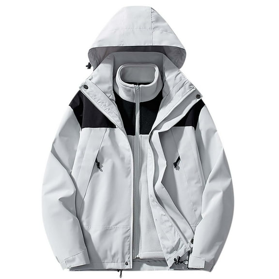 SwiftWear Men's Winter 3 in 1 Couple's Warm Detachable Jackets Hooded Coats with Fleece Lining, Waterproof & Windproof Gray XL