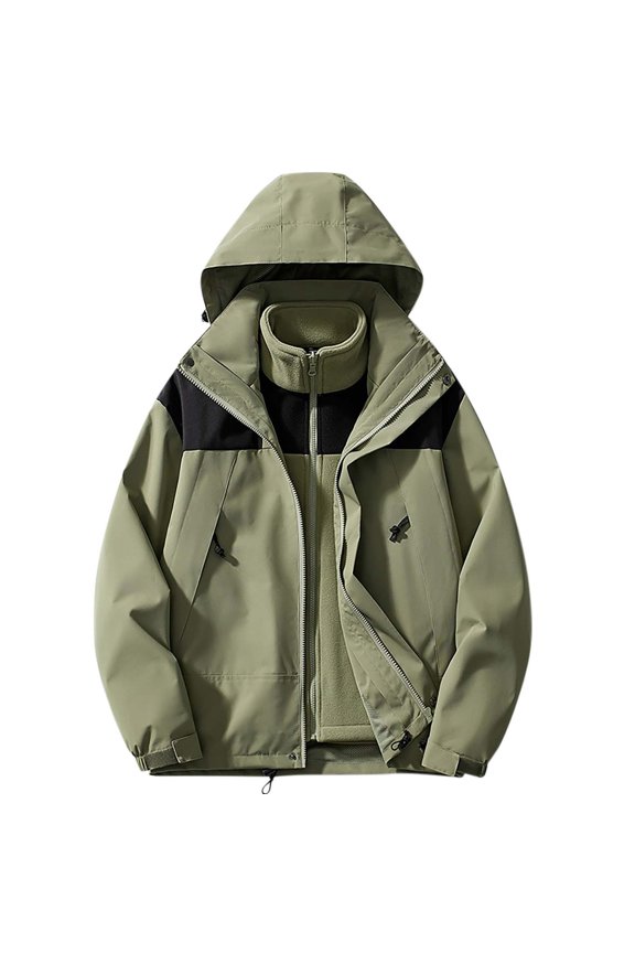 SwiftWear Men's Winter 3 in 1 Couple's Warm Detachable Jackets Hooded Coats with Fleece Lining, Waterproof & Windproof Green XXXL