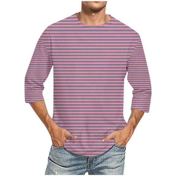 SwiftWear Mens Casual 3/4 Sleeve Tshirt Round Neck Striped Workout T-Shirts Tree Quarter Sleeve Fitted Tee Top XL