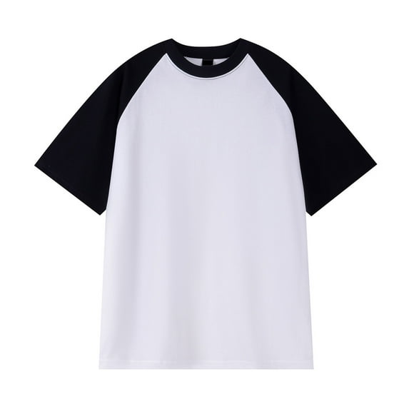 Yufatyle Mens Cotton Shirts Short Sleeve Crew Neck Shirts for Men Relaxed Fit Midweight Short-Sleeve T-Shirt Men's Short Sleeve Color-matching T-Shirt Collection, White-M