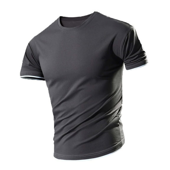 SwiftWear Mens Cotton Shirts Short Sleeve Crew Neck T Shirts for Man Short Sleeve Quick Dry Fashion Solid Color T-Shirts, Dark Gray-L