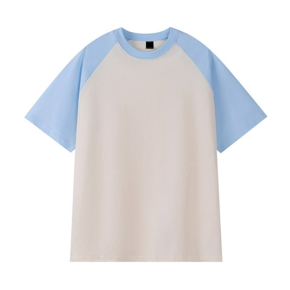 Yufatyle Mens Cotton Shirts Short Sleeve Round Neck Men's T-Shirts Workout Shirts for Men Summer Beach Casual Short Sleeve, Light Blue-L