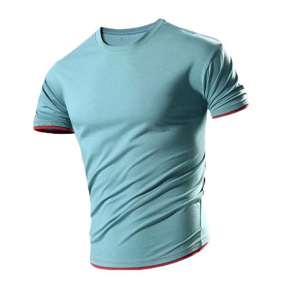 SwiftWear Mens Cotton Shirts Short Sleeve Round Neck Mens T-Shirts Athletic Gym Active T Shirt Breathable Comfortable Summer Tee, Light Blue-2XL