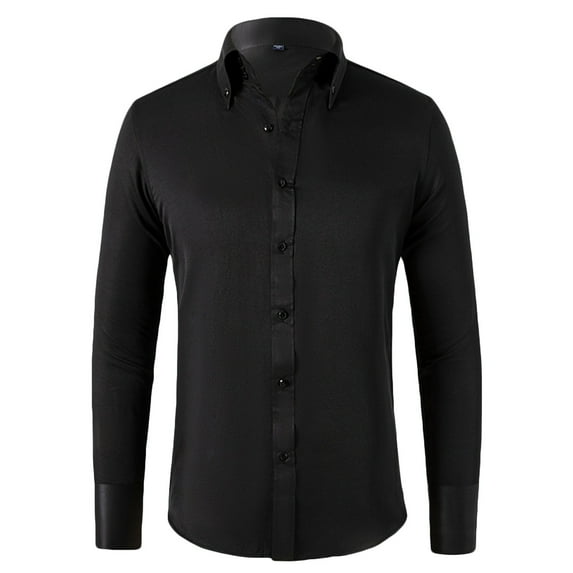 SwiftWear Mens Dress Shirt Regular Fit Stretch Cotton Button Shirt Solid Color Business Formal Long Sleeve Tops Black M