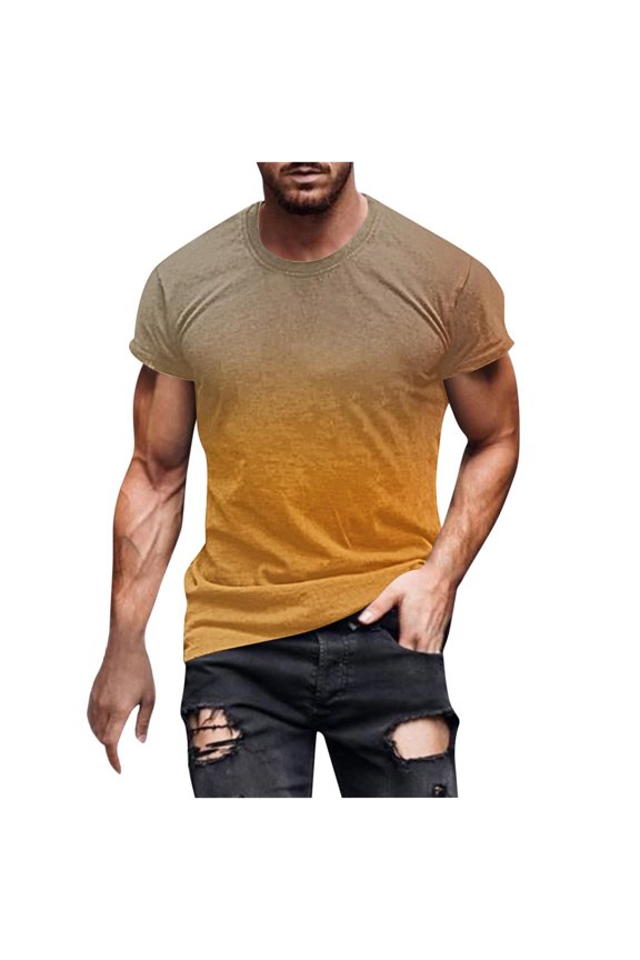 Mens Fashion Shirts Short Sleeve Round Neck Gold T Shirts for Men Workout Shirts for Men Summer Beach Casual Short Sleeve, 5XL