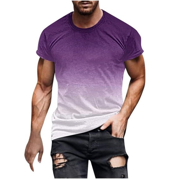 SwiftWear Mens Fashion Shirts Short Sleeve Round Neck Men's T-Shirts Workout Shirts for Men Summer Beach Casual Short Sleeve, Purple-2XL