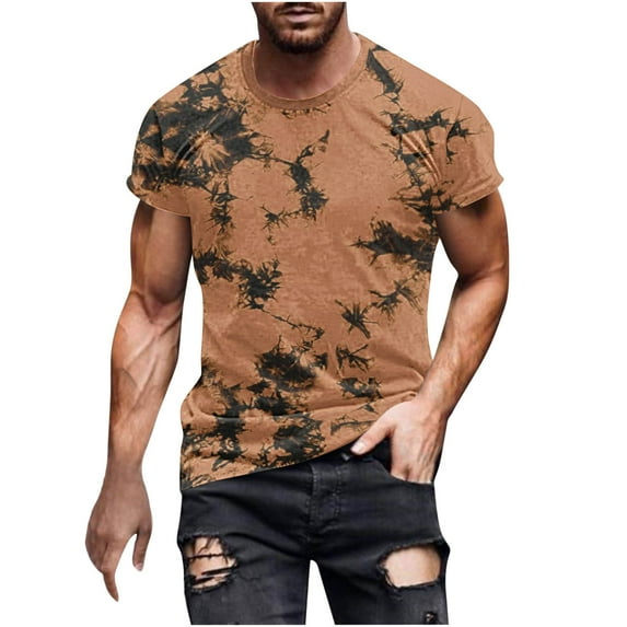 SwiftWear Mens Fashion Shirts Short Sleeve Round Neck Mens T-Shirts Workout Shirts for Men Summer Beach Casual Short Sleeve, Brown-XL