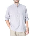thumbnail image 1 of SwiftWear Mens Long Sleeve Cotton Shirts Band Collar Button Henley Shirt Casual Solid Color Tops with Pocket Gray L, 1 of 2